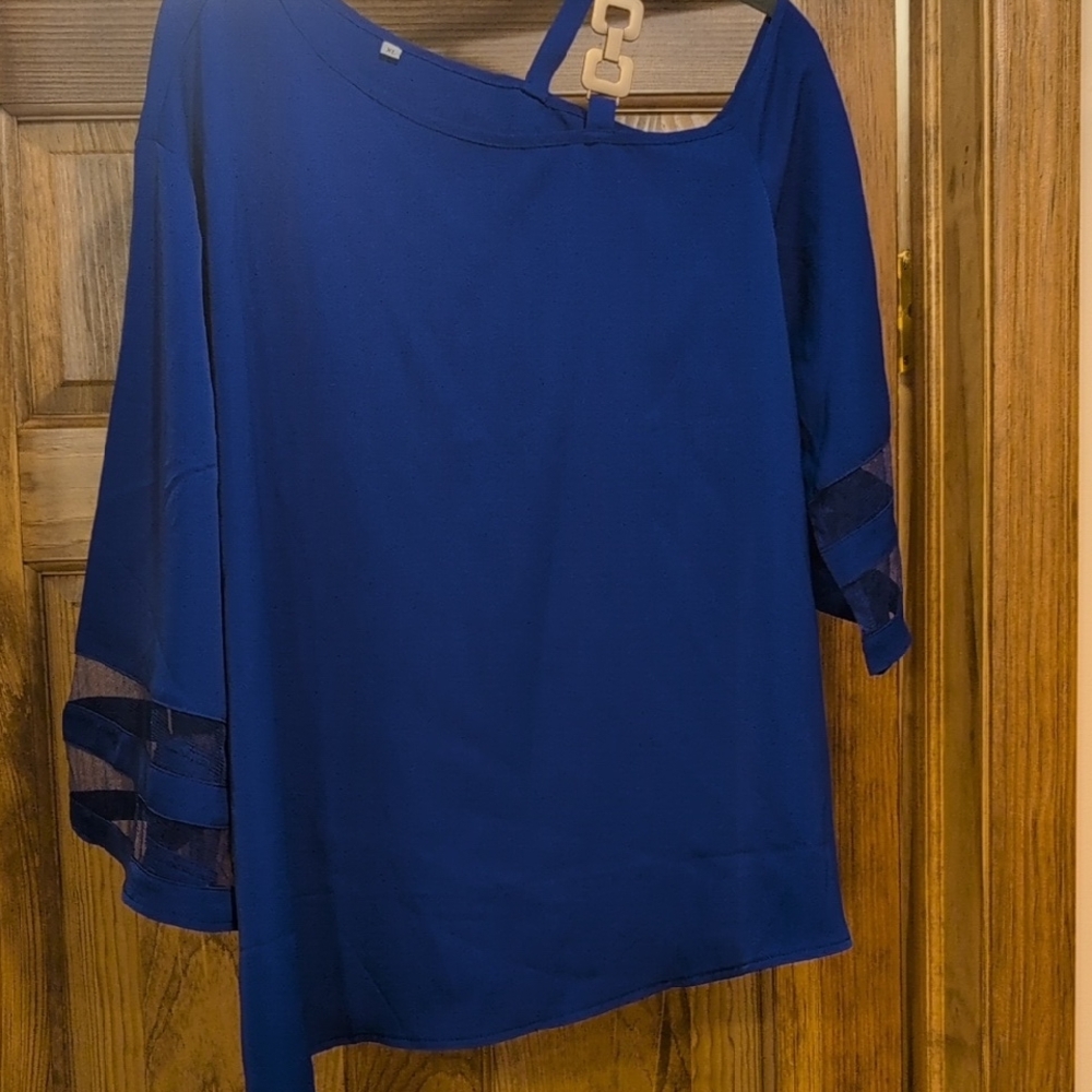 Valerie Stevens Royal Blue Blouse with Cut-Out Sleeves